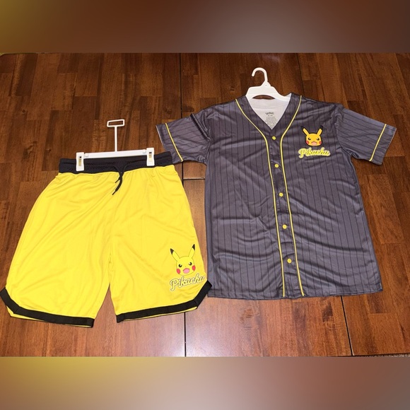 Pokemon Other - Pikachu Dark Geey and Yellow Shirt and Shorts Set XL